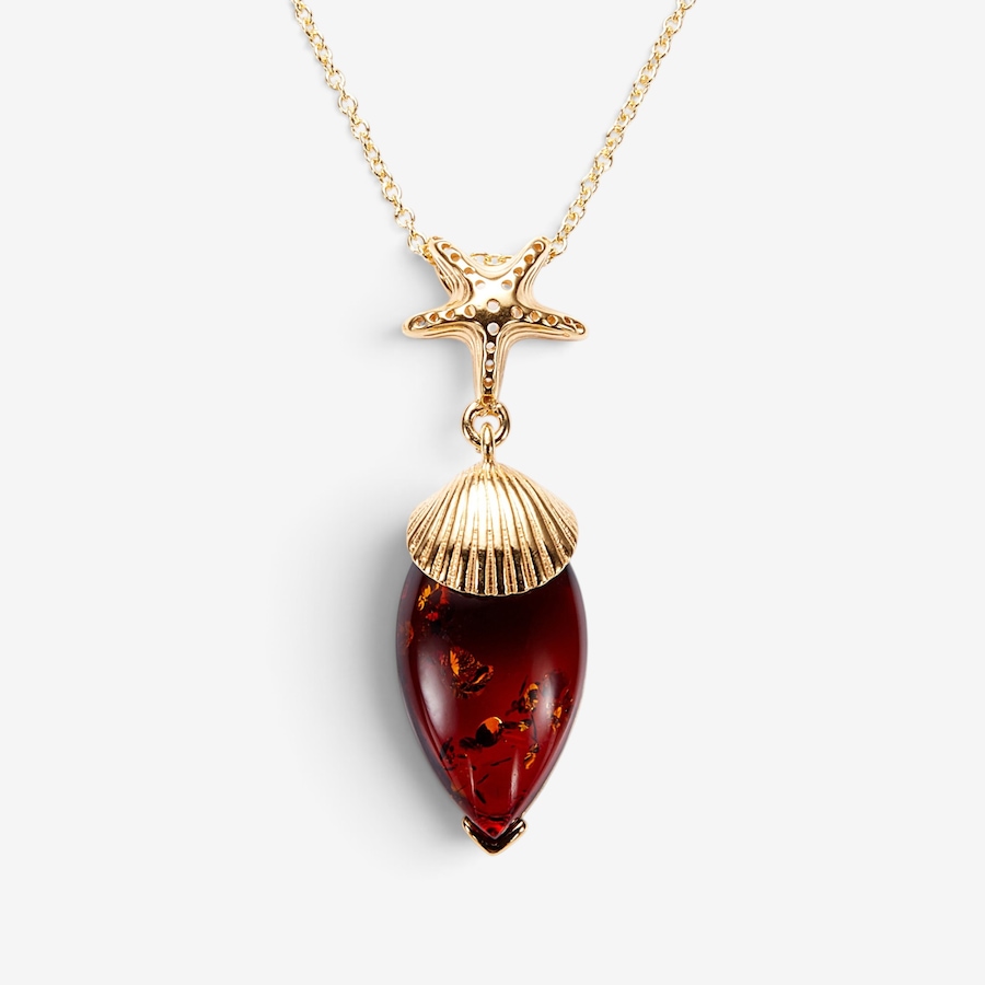 Image 131347_CHY.jpg, Product 131-347 / Price $109.99, Amber Extraordinaire Sterling Silver Yellow Gold Plate Amber Sea Star Pendant with Chain from Amber Extraordinaire on TSC.ca's Jewellery department