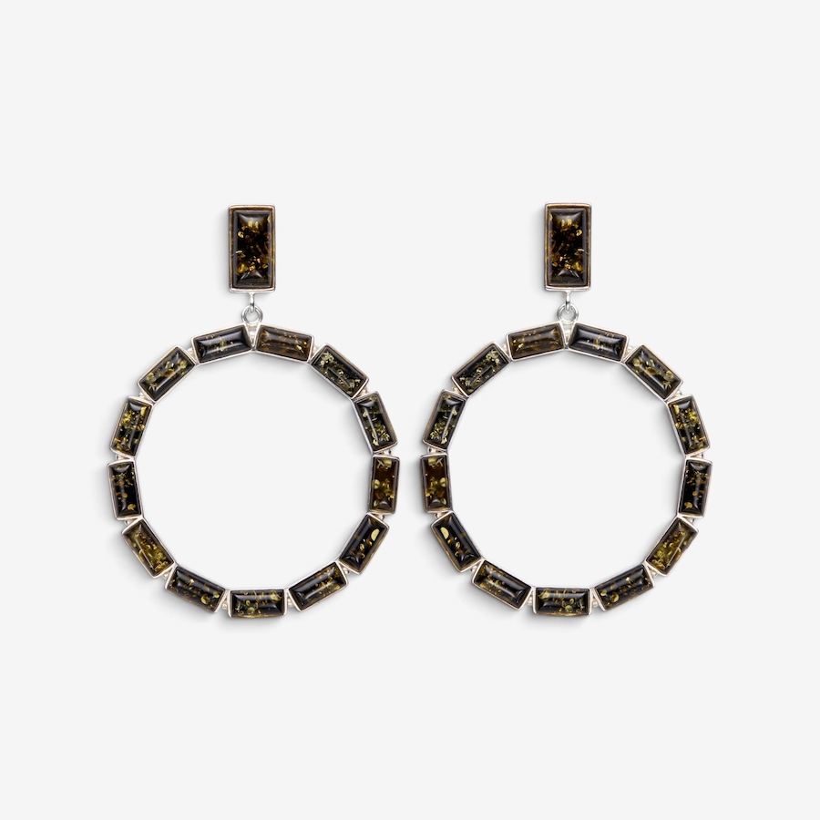 Image 131349_GRN.jpg, Product 131-349 / Price $169.99, Amber Extraordinaire Sterling Silver Amber Hoop Drop Earrings from Amber Extraordinaire on TSC.ca's Jewellery department