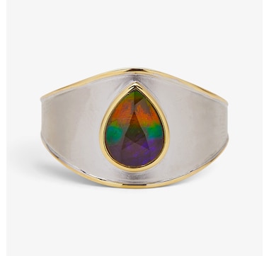 Canadian Ammolite Gems Sterling Silver Two Tone Statement Ring