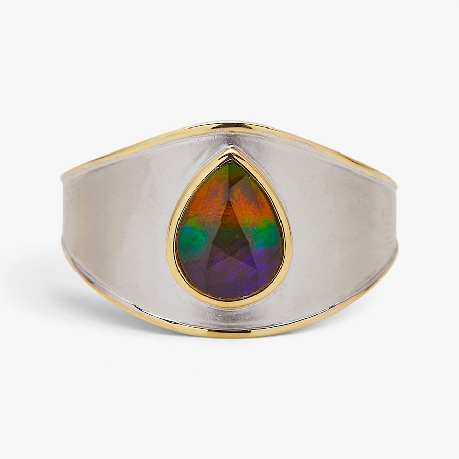 Image 131542_PEAR.jpg, Product 131-542 / Price $379.99, Canadian Ammolite Gems Sterling Silver Two Tone Statement Ring from Canadian Ammolite Gems on TSC.ca's Jewellery department