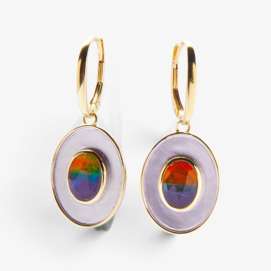 Image 131544_OVL.jpg, Product 131-544 / Price $549.99, Canadian Ammolite Gems Sterling Silver Two Tone Sandblasted Earrings from Canadian Ammolite Gems on TSC.ca's Jewellery department