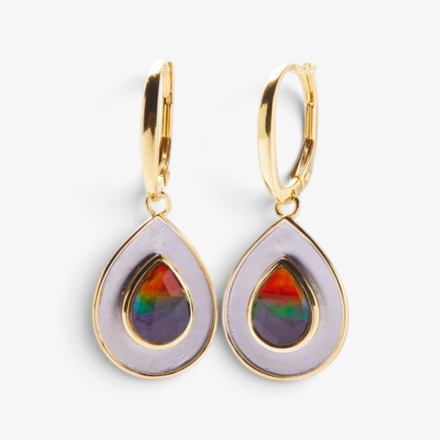 Image 131544_PEAR.jpg, Product 131-544 / Price $549.99, Canadian Ammolite Gems Sterling Silver Two Tone Sandblasted Earrings from Canadian Ammolite Gems on TSC.ca's Jewellery department