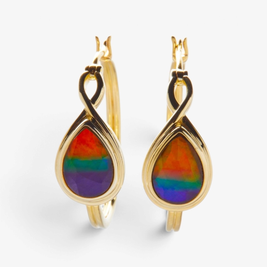Image 131546.jpg, Product 131-546 / Price $449.99, Canadian Ammolite Gems Sterling Silver Yellow Gold Plate Pear Infinity Hoop Earrings from Canadian Ammolite Gems on TSC.ca's Jewellery department