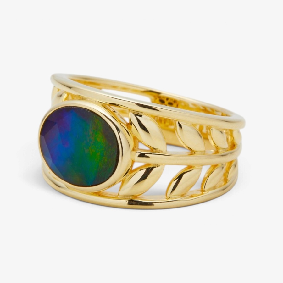 Image 131549_ALTMORE1.jpg, Product 131-549 / Price $399.99, Canadian Ammolite Gems Sterling Silver Oval Ammolite Ring With Leaf Details from Canadian Ammolite Gems on TSC.ca's Jewellery department