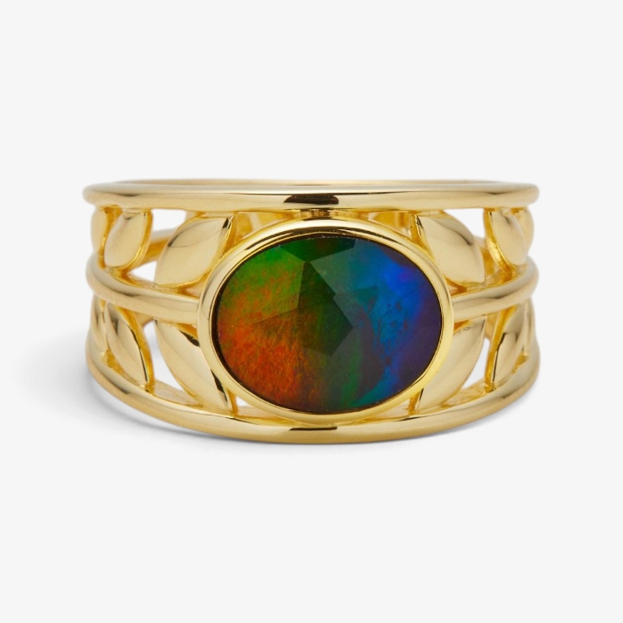Image 131549_YGP.jpg, Product 131-549 / Price $399.99, Canadian Ammolite Gems Sterling Silver Oval Ammolite Ring With Leaf Details from Canadian Ammolite Gems on TSC.ca's Jewellery department