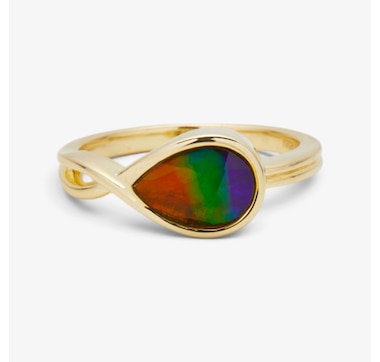 Canadian Ammolite Gems Sterling Silver/Yellow Gold Plate Infinity Wrap Ring