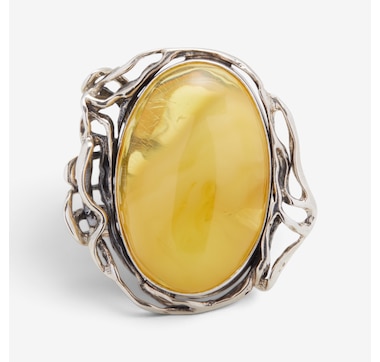 Amber Extraordinaire Gallery Collection Sterling Silver Butter Amber Adjustable Ring