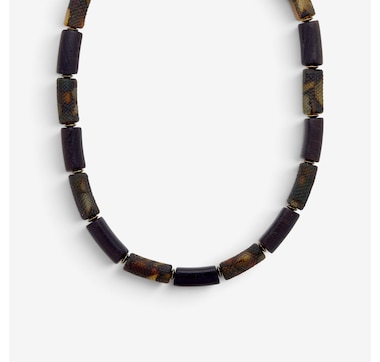 Amber Extraordinaire Artisan Collection Sterling Silver Petrified Black Oak &amp; Amber Necklace