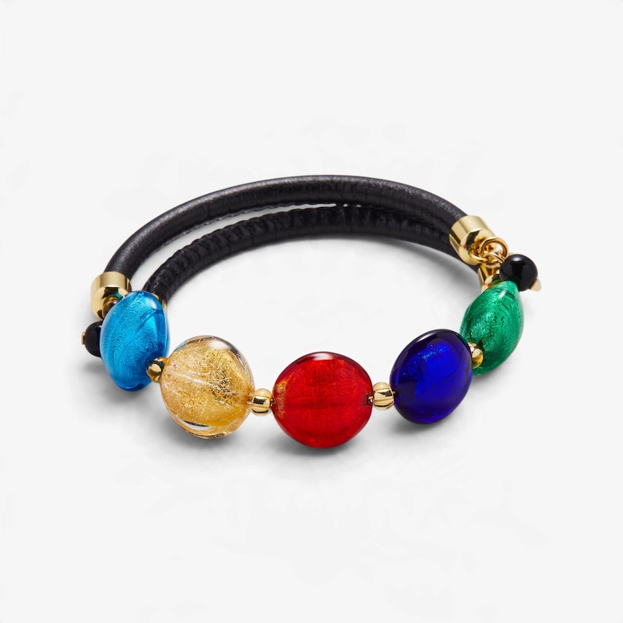Image 131702_MTI.jpg, Product 131-702 / Price $89.99, Il Murano Di Francesca Brass/Faux Leather Glass Colour Bracelet from Il Murano Di Francesca on TSC.ca's Jewellery department