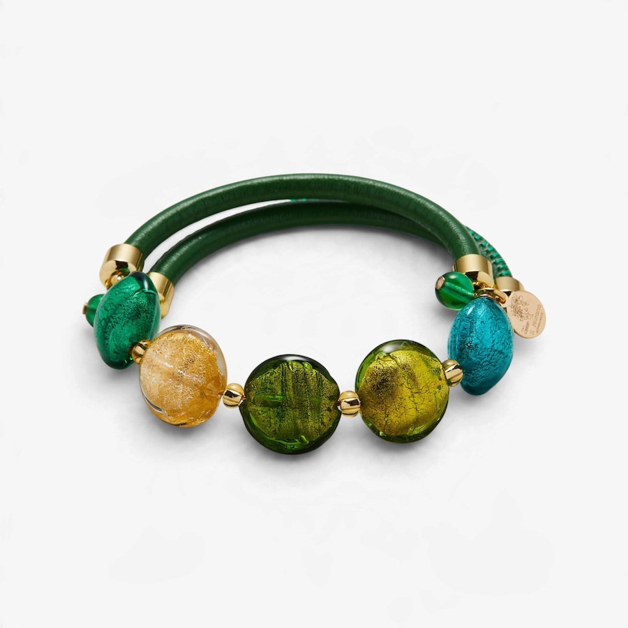 Image 131702_MUGR.jpg, Product 131-702 / Price $89.99, Il Murano Di Francesca Brass/Faux Leather Glass Colour Bracelet from Il Murano Di Francesca on TSC.ca's Jewellery department