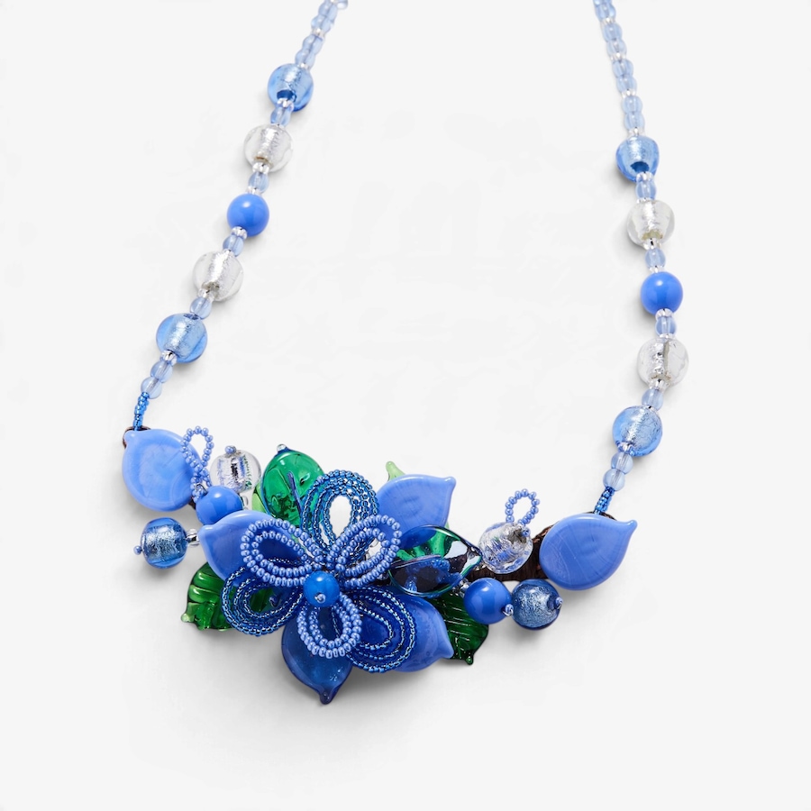 Image 131716_BLU.jpg, Product 131-716 / Price $249.99, Il Murano Di Francesca Sterling Silver/Rhodium Plate Murano Glass Petals Necklace With Green Leaves from Il Murano Di Francesca on TSC.ca's Jewellery department