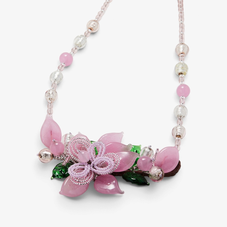 Image 131716_PNK.jpg, Product 131-716 / Price $249.99, Il Murano Di Francesca Sterling Silver/Rhodium Plate Murano Glass Petals Necklace With Green Leaves from Il Murano Di Francesca on TSC.ca's Jewellery department