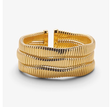 Etrusca Gioielli 18K Yellow Gold Plate Three Row Cuff Bangle