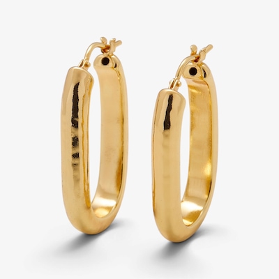 Etrusca Gioielli 18K Yellow Gold Plate Elongated Hammered Hoop Earrings