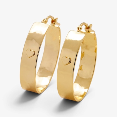 Etrusca Gioielli 18K Yellow Gold Plate Oval Hammered Hoop Earrings