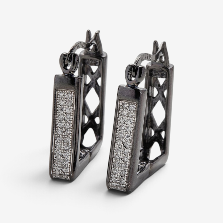 Image 131843_BLK.jpg, Product 131-843 / Price $69.99, Silver Gallery Sterling Silver Cubic Zirconia Square Hoop Earrings from Silver Gallery on TSC.ca's Jewellery department