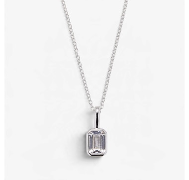 Charles Garnier Sterling Silver Rhodium Plate Emerald Created White Sapphire Pendant with Chain