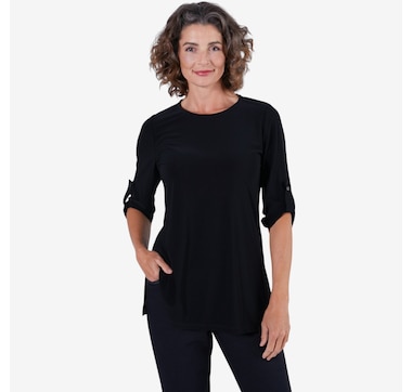 Mr. Max Printed Brazil Knit Tunic with Tab and Side Slit Detail