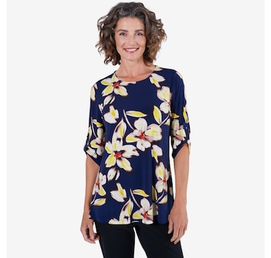 Mr. Max Printed Brazil Knit Tunic with Tab and Side Slit Detail