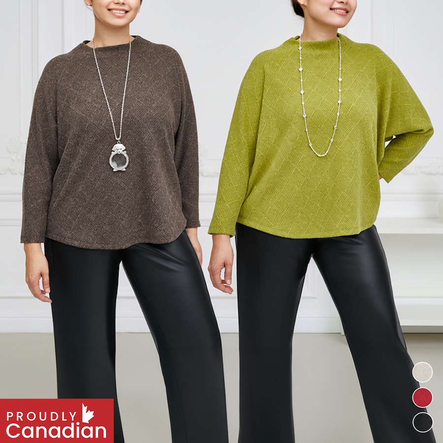 Image 134227_ALTMORE100.jpg, Product 134-227 / Price $54.99, Kim & Co. Soft Diamond Knit Relaxed High Neck Top from Kim & Co. on TSC.ca's Fashion department