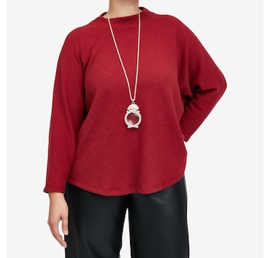 Kim &amp; Co. Soft Diamond Knit Relaxed High Neck Top