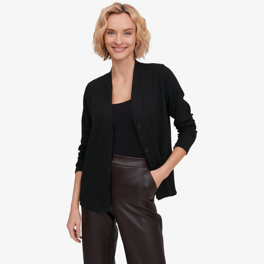 Image 134235_BLK.jpg, Product 134-235 / Price $79.99, Kim & Co. Soft Diamond Knit Button Front Long Sleeve Cardigan from Kim & Co. on TSC.ca's Fashion department