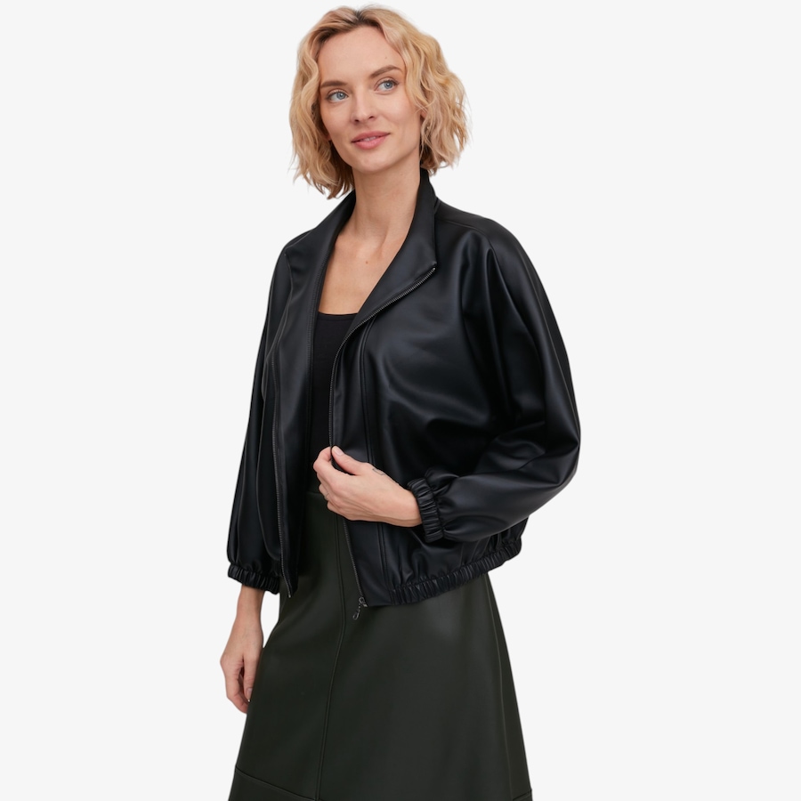 Image 134244_ALTMORE1.jpg, Product 134-244 / Price $109.99, Kim & Co. Stretch Leather Look Elastic Hem Bomber Jacket from Kim & Co. on TSC.ca's Fashion department