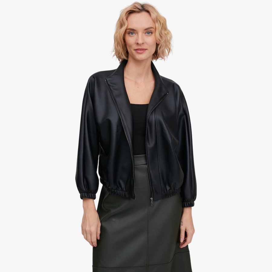 Image 134244_BLK.jpg, Product 134-244 / Price $109.99, Kim & Co. Stretch Leather Look Elastic Hem Bomber Jacket from Kim & Co. on TSC.ca's Fashion department