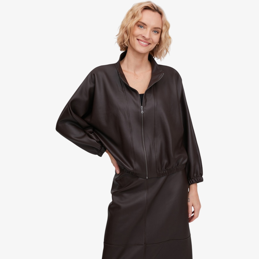 Image 134244_COF.jpg, Product 134-244 / Price $109.99, Kim & Co. Stretch Leather Look Elastic Hem Bomber Jacket from Kim & Co. on TSC.ca's Fashion department