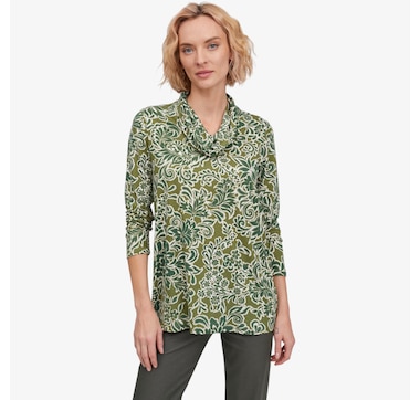 Kim &amp; Co. Printed Brushed Venechia Cowl Neck Long Sleeve Tunic