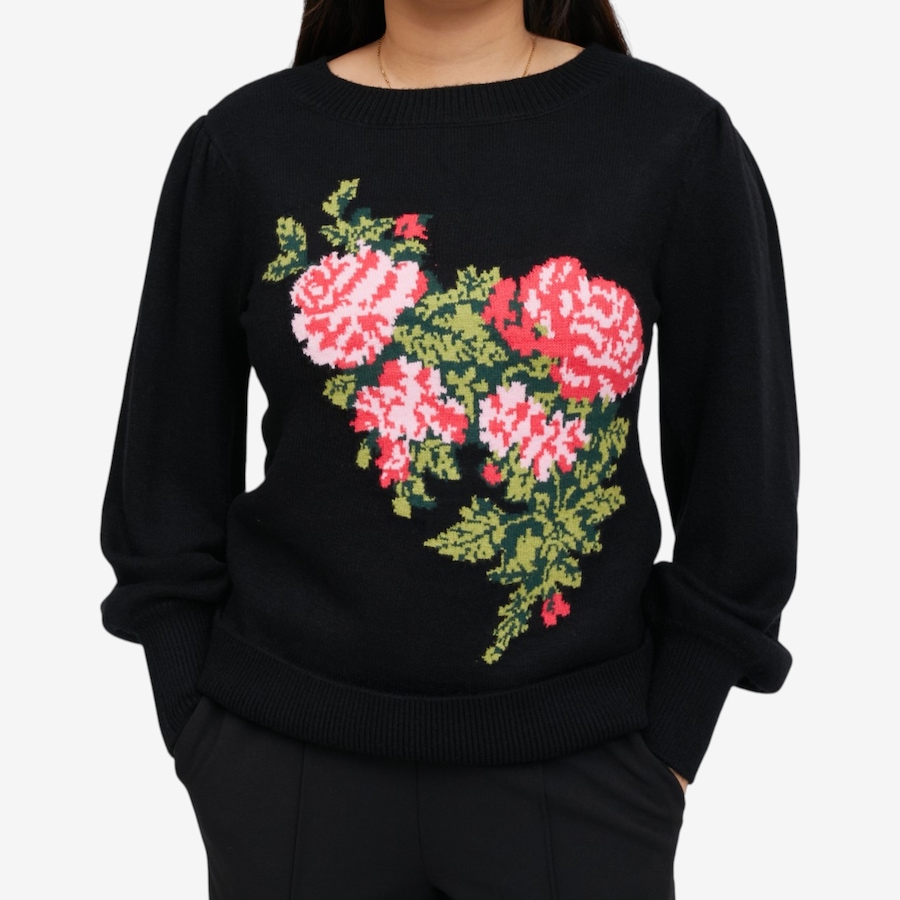 Image 134267_BLK.jpg, Product 134-267 / Price $84.99, C Wonder Floral Intarsia Puff Sleeve Sweater from C. Wonder on TSC.ca's Fashion department