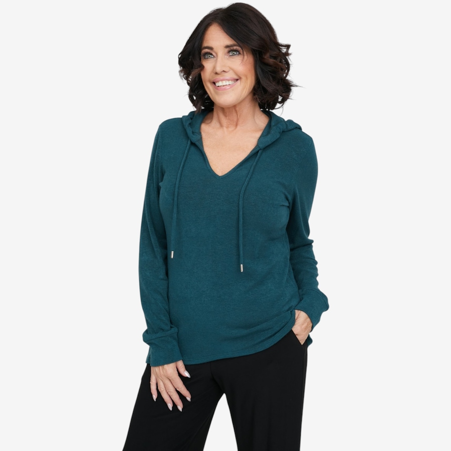 Image 134292_DTEAL.jpg, Product 134-292 / Price $59.99, Carrie O Luxe Soft Cashmere Feel Michelle Hoodie from Carrie O on TSC.ca's Fashion department