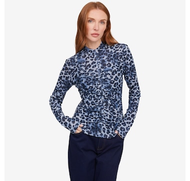 Badgley Mischka Chloe Half Zipper Stretch Knit Leopard Print Top