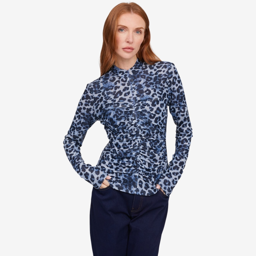 Image 134672_BLU.jpg, Product 134-672 / Price $79.99, Badgley Mischka Chloe Half Zipper Stretch Knit Leopard Print Top from Badgley Mischka on TSC.ca's Fashion department
