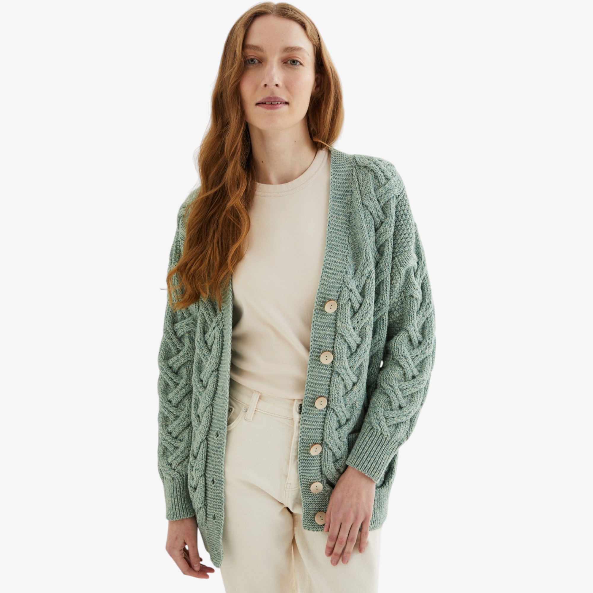 Aran Woolen Mills Chunky V-Neck Cable Cardigan - TSC.ca