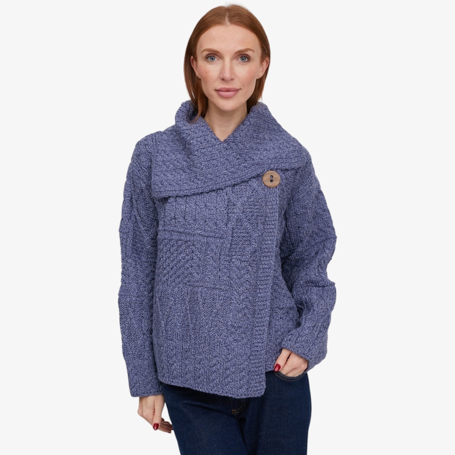 Image 134704_DNMRL.jpg, Product 134-704 / Price $160.00, Aran Woollen Mills Patchwork One-Button Cardigan from Aran Woollen Mills on TSC.ca's Fashion department