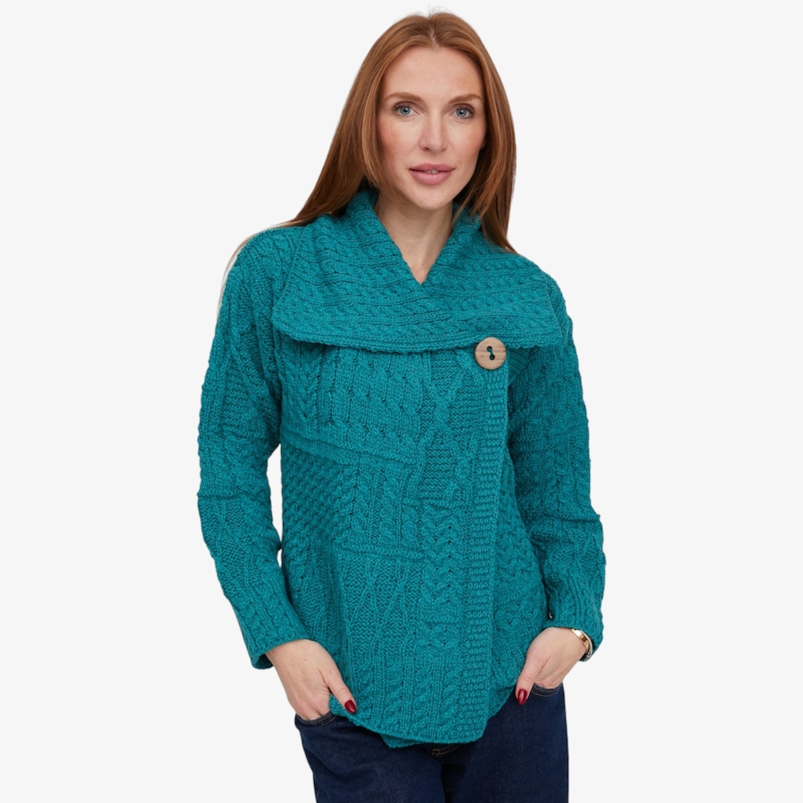 Image 134704_TLE.jpg, Product 134-704 / Price $160.00, Aran Woollen Mills Patchwork One-Button Cardigan from Aran Woollen Mills on TSC.ca's Fashion department