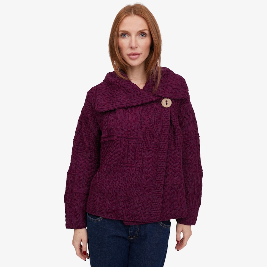 Image 134704_VYBY.jpg, Product 134-704 / Price $160.00, Aran Woollen Mills Patchwork One-Button Cardigan from Aran Woollen Mills on TSC.ca's Fashion department