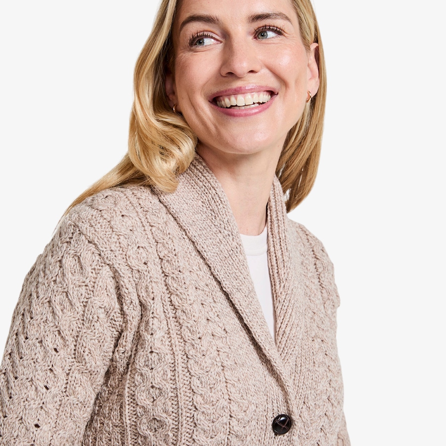 Image 134705_ALTMORE3.jpg, Product 134-705 / Price $160.00, Aran Woollen Mills Shawl Collar Aran Cardigan from Aran Woollen Mills on TSC.ca's Fashion department