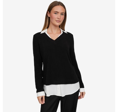 Legacy Sweater Knit and Crepe Two-For Top