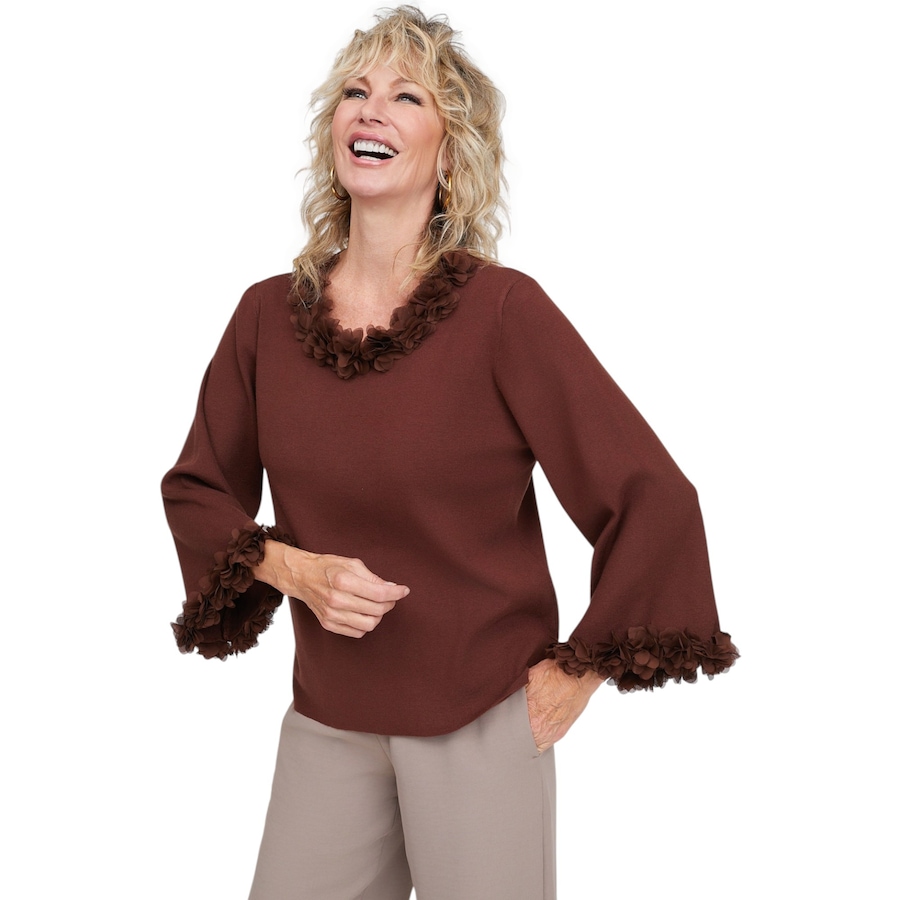 Image 136117_MOC.jpg, Product 136-117 / Price $99.99, Brian Bailey Martina Knit Sweater with Chiffon Petal Trim from Brian Bailey on TSC.ca's Fashion department