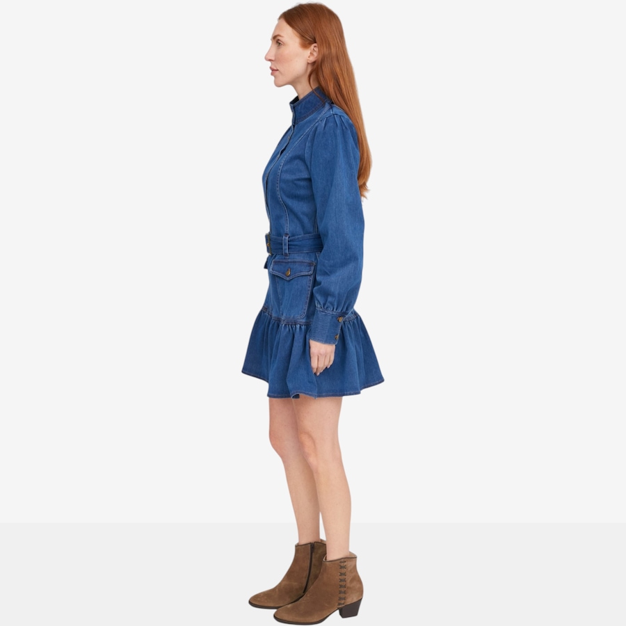 Image 136161_ALTMORE1.jpg, Product 136-161 / Price $120.00, Badgley Mischka Blossom Denim Dress with Flutter Hem from Badgley Mischka on TSC.ca's Fashion department