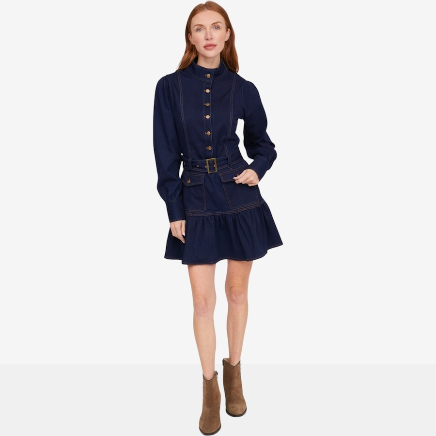 Image 136161_DBL.jpg, Product 136-161 / Price $120.00, Badgley Mischka Blossom Denim Dress with Flutter Hem from Badgley Mischka on TSC.ca's Fashion department