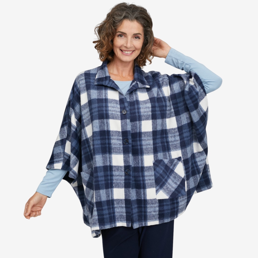 Image 137585_BLMU.jpg, Product 137-585 / Price $99.99, Mr. Max Kelly Plaid Button Front Poncho from Mr. Max on TSC.ca's Fashion department