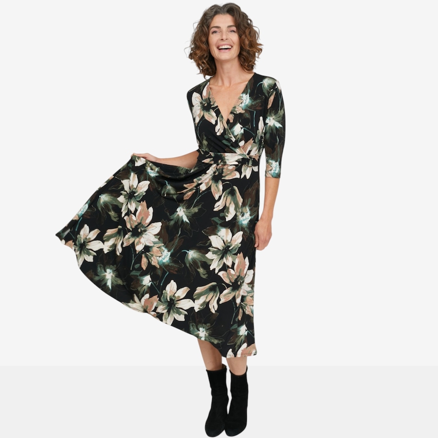 Image 137595_ALTMORE5.jpg, Product 137-595 / Price $79.99, Mr. Max Printed Brazil Knit /4 Sleeve Faux Wrap Diane Dress with Shirring Detail from Mr. Max on TSC.ca's Fashion department