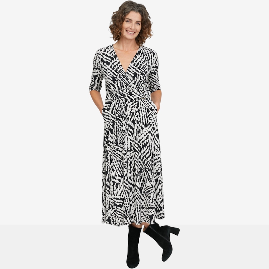 Image 137595_BKIV.jpg, Product 137-595 / Price $79.99, Mr. Max Printed Brazil Knit /4 Sleeve Faux Wrap Diane Dress with Shirring Detail from Mr. Max on TSC.ca's Fashion department