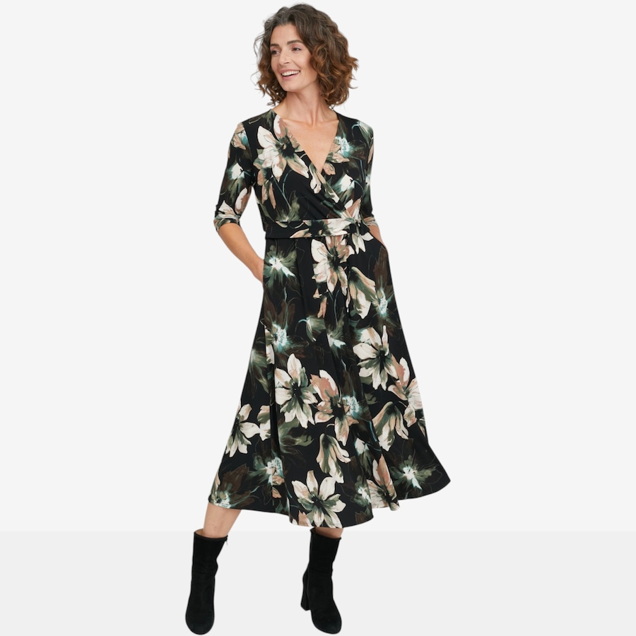 Image 137595_BKMU.jpg, Product 137-595 / Price $79.99, Mr. Max Printed Brazil Knit /4 Sleeve Faux Wrap Diane Dress with Shirring Detail from Mr. Max on TSC.ca's Fashion department