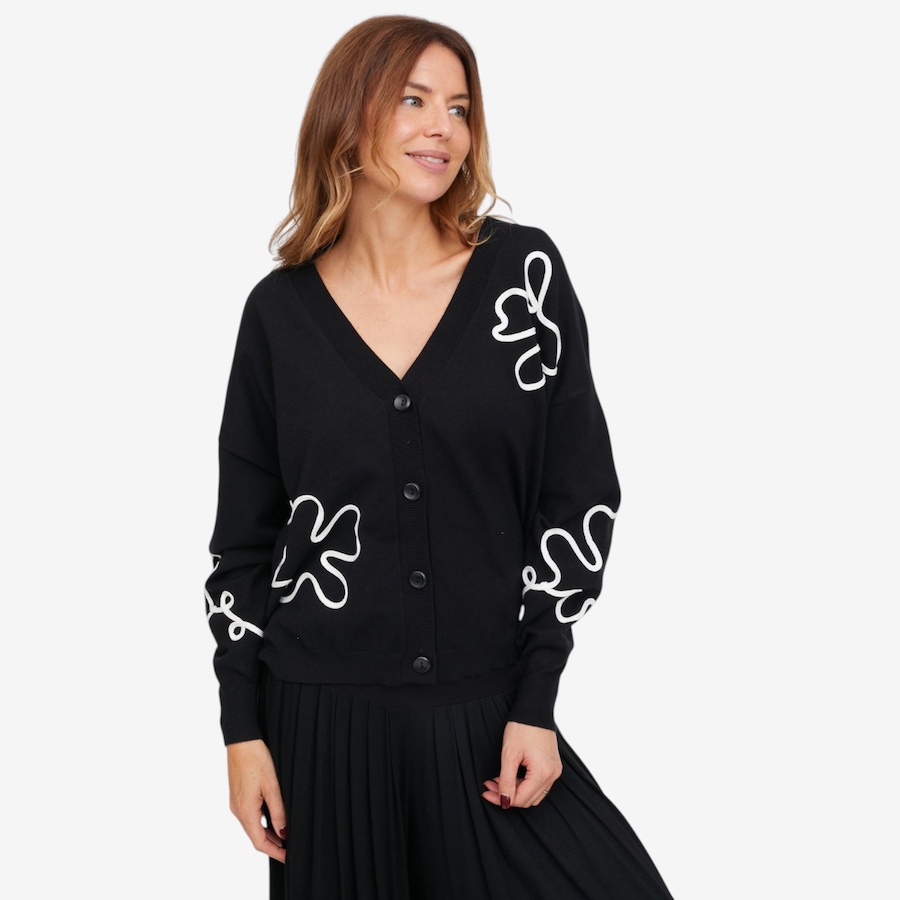 Image 146233_BLK.jpg, Product 146-233 / Price $99.99, Red Coral Floral Motif V-Neck Cardigan from Red Coral Fashions on TSC.ca's Fashion department