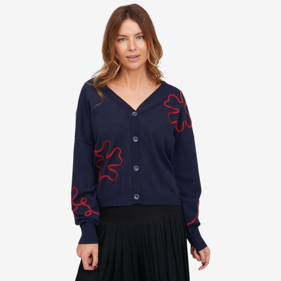Image 146233_NVY.jpg, Product 146-233 / Price $99.99, Red Coral Floral Motif V-Neck Cardigan from Red Coral Fashions on TSC.ca's Fashion department