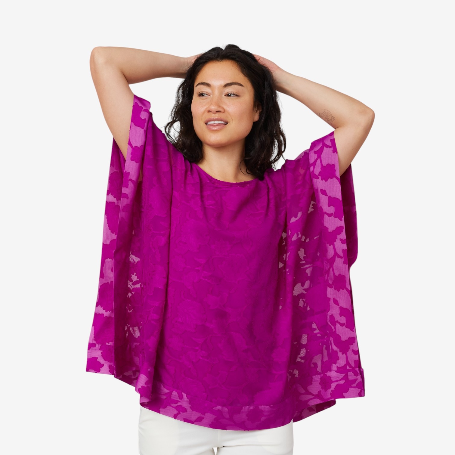 LEONARD♡トップスsize40 Nina Leonard Boatneck Jacquard Chiffon Kimono Top - TSC.ca